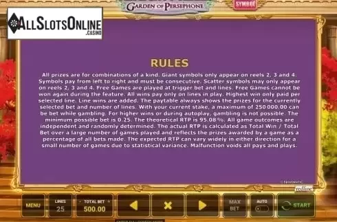 Rules. Almighty Reels - Garden of Persephone from Greentube