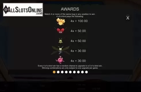 Paytable. Cash Bug from Inspired Gaming