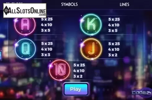 Paytable. Code 243-0 from Spinmatic