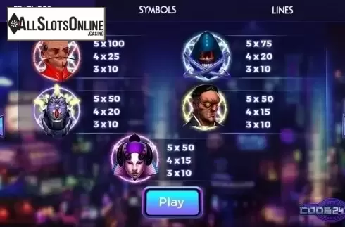 Paytable. Code 243-0 from Spinmatic