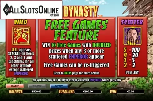Paytable 1. Dynasty from NextGen