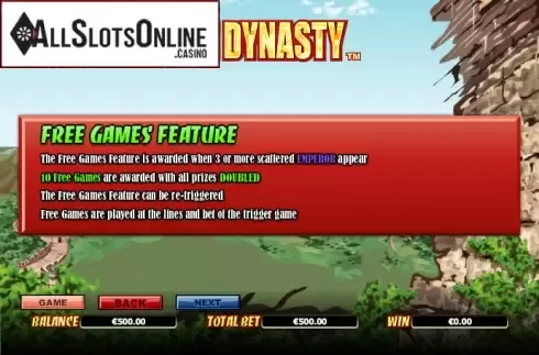 Paytable 3. Dynasty from NextGen