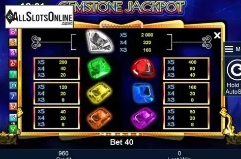 Paytable 2. Gemstone Jackpot from Greentube