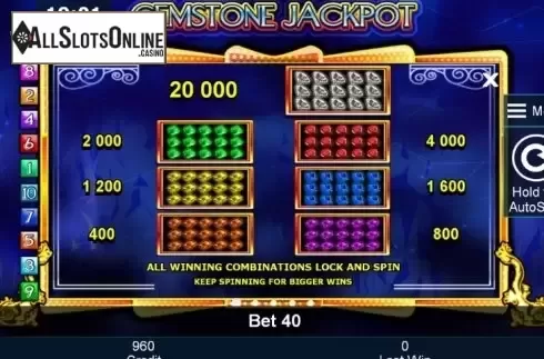 Paytable 1. Gemstone Jackpot from Greentube