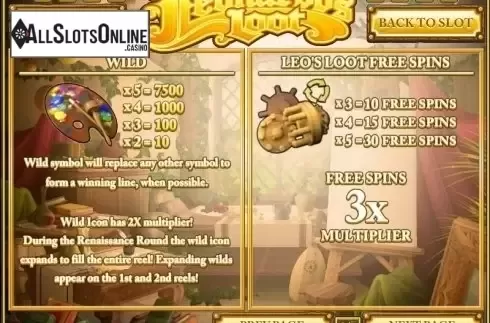 Screen4. Leonardo's Loot from Rival Gaming