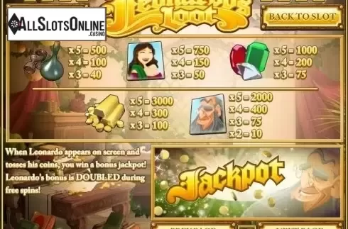 Screen3. Leonardo's Loot from Rival Gaming