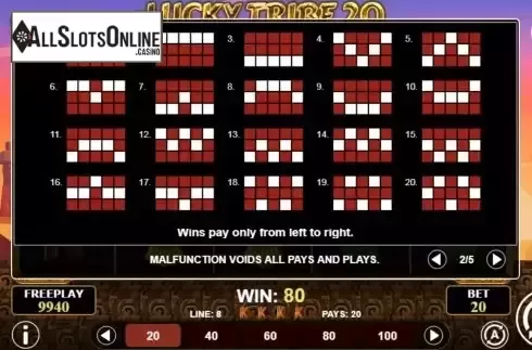 Paylines screen
