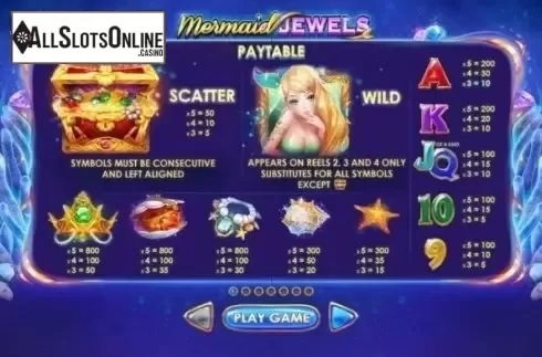 Paytable 1. Mermaid Jewels from Skywind Group