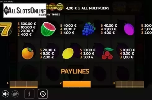 Paytable screen