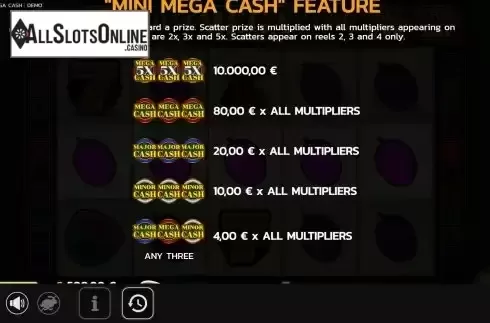 Cash feature screen