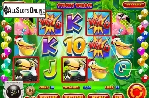 Wild Win screen. Party Parrot from Rival Gaming