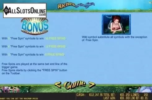 Paytable 2. Riches of the Sea HD from World Match