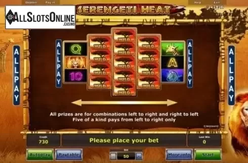 Paytable 2. Serengeti Heat from Novomatic