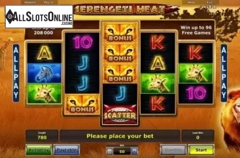 Win Screen . Serengeti Heat from Novomatic