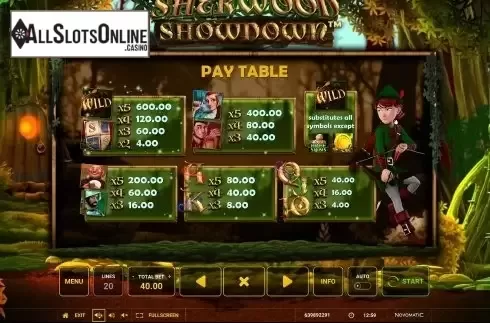 Paytable. Sherwood Showdown from Greentube
