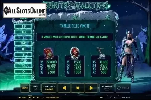 Paytable 1. Spirits of the Valkyrie from Greentube