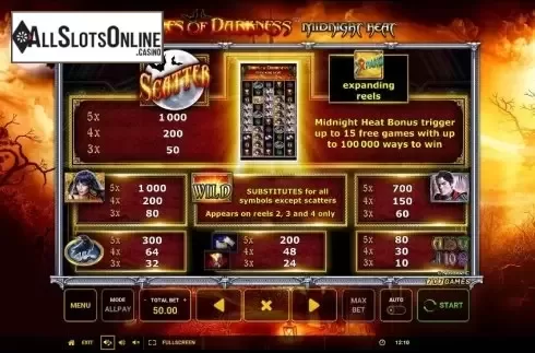 Paytable. Tales of Darkness Midnight Heat from Greentube