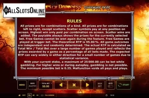 Game Rules. Tales of Darkness Midnight Heat from Greentube