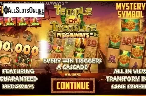 Intro screen. Temple of Treasure Megaways from Blueprint