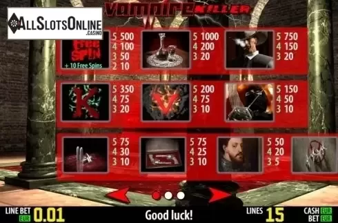 Paytable 1. Vampire Killer HD from World Match