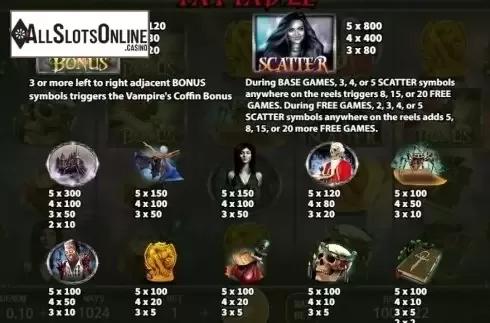 Paytable 2. Vampire's Tale from KA Gaming