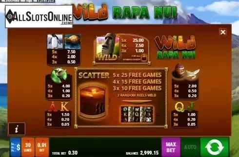 Paytable 1. Wild Rapa Nui from Bally Wulff