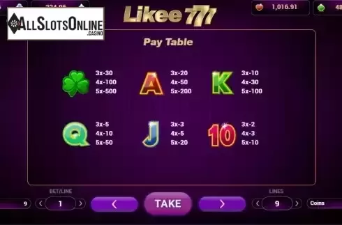 Pay Table screen 2