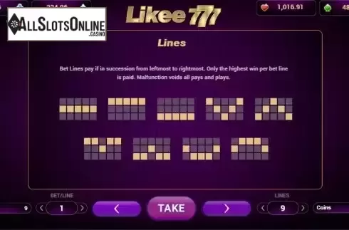 Pay Lines screen