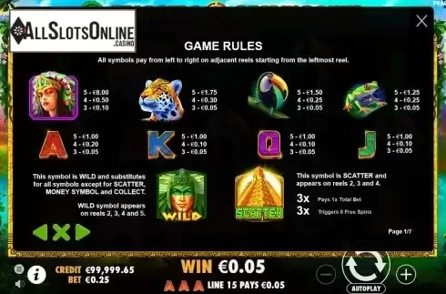 Paytable screen