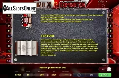 Symbols screen. Book of Domination from Five Men Games