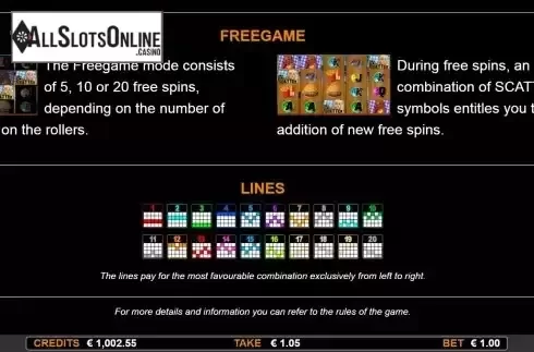 FS feature and paylines screen