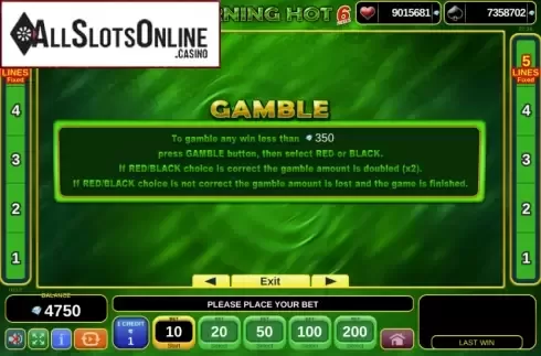 Gamble. Burning Hot 6 Reels from EGT