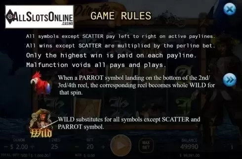 Game Rules. Captain Pirate from KA Gaming