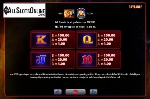 Paytable 3. Fire Queen (WMS) from WMS