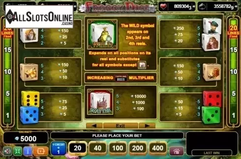 Paytable screen