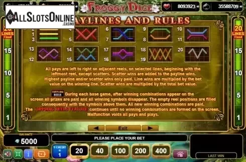 Paylines screen