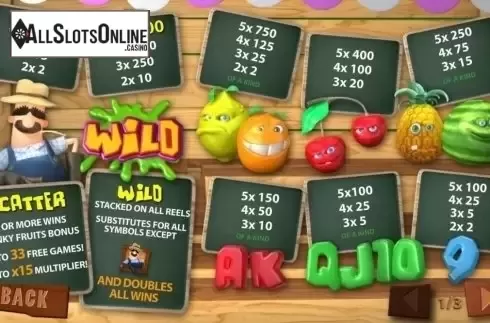 Paytable 1. Funky Fruits Farm from Playtech