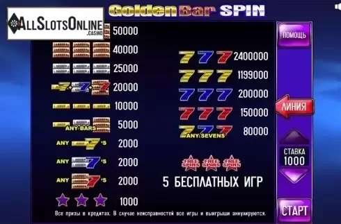 Paytable. Golden Bar Spin from InBet Games