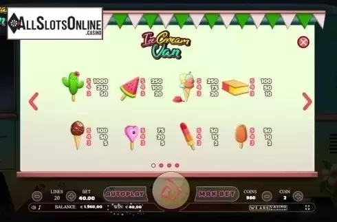 Paytable. Ice Cream Van from We Are Casino