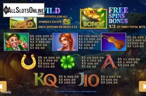 Paytable . Irish Lucky Land from PlayStar