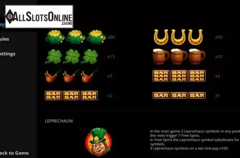 Paytable. Irish Reels from Evoplay Entertainment