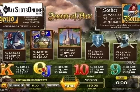 Paytable 1. Joan of Arc (GameArt) from GameArt