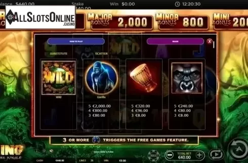 Paytable 1. King of the Jungle (Ainsworth) from Ainsworth