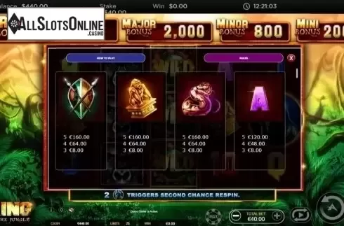 Paytable 2. King of the Jungle (Ainsworth) from Ainsworth