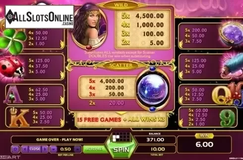 Paytable 1. Lady Luck (GameArt) from GameArt