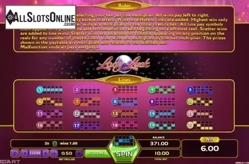 Paytable 3. Lady Luck (GameArt) from GameArt