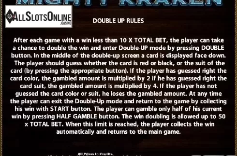 Paytable 3. Mighty Kraken from Casino Technology