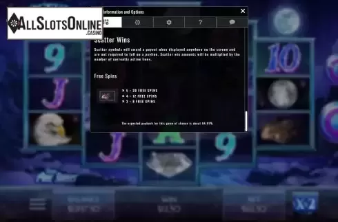 Free Spins screen