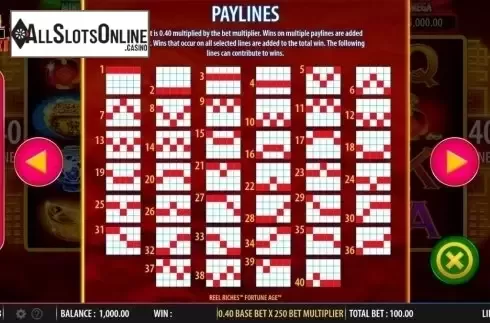Paylines. Reel Riches Fortune Age from WMS