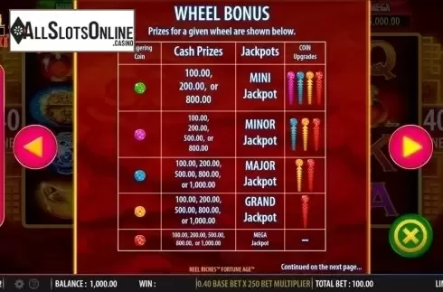 Paytable 3. Reel Riches Fortune Age from WMS